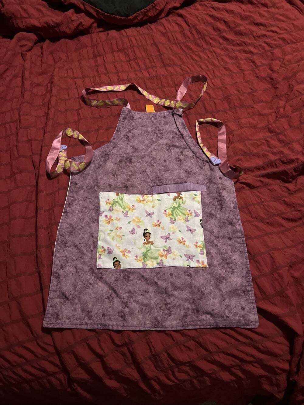 Princess Tiana Apron Homemade Pockets Adjustable 2T-7T Reversible